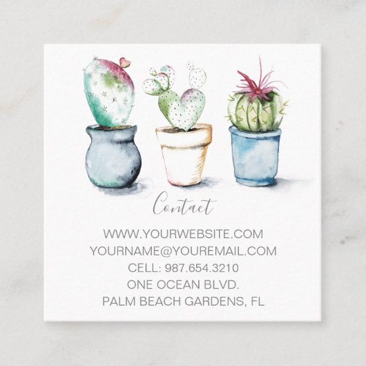 水彩サボテンスモールマーケティング スクエア名刺 (正面)