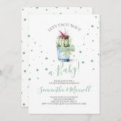 水彩サボテンテーマグリーンベビーシャワー招待状 ノートカード (正面/裏面)