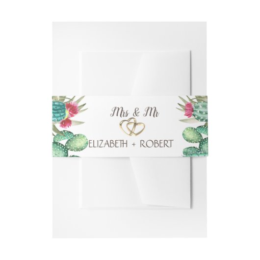 水彩サボテンハート 招待状ベリーバンド (正面例)