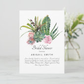 水彩サボテンピンクフローラホワイトブライダルシャワー 招待状 (スタンド正面)