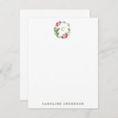 水彩サボテンピンクフローラリース パーソナライズされた ノートカード (正面/裏面)