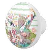 水彩サボテンフローラストライプデザイン セラミックノブ (右)