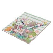 水彩サボテンフローラストライプデザイン タイル (側面)