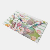 水彩サボテンフローラストライプデザイン ドアマット (アングル)