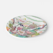 水彩サボテンフローラストライプデザイン ペーパープレート (アングル)