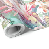 水彩サボテンフローラストライプデザイン ラッピングペーパー (ロールコーナー)