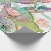 水彩サボテンフローラストライプデザイン ラッピングペーパー (角)