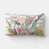 水彩サボテンフローラストライプデザイン ランバークッション (裏面)