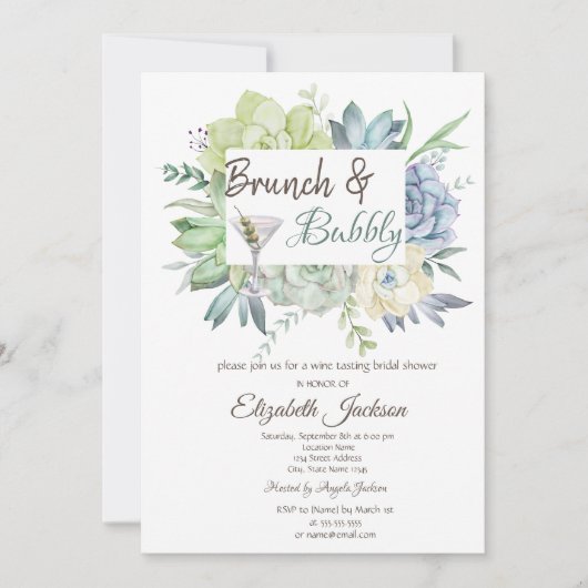 水彩サボテンマルティーニ ブランシュ＆バブル 招待状 (正面)