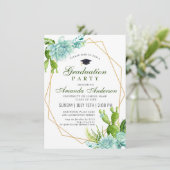 水彩サボテンユーカリ卒業パーティー 招待状 (スタンド正面)