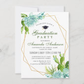 水彩サボテンユーカリ卒業パーティー 招待状 (正面)