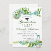 水彩サボテンユーカリ卒業パーティー 招待状 (正面/裏面)