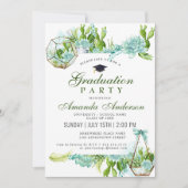 水彩サボテンユーカリ卒業パーティー 招待状 (正面)