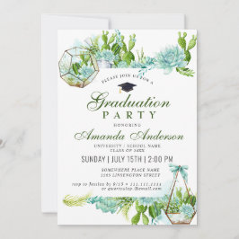水彩サボテンユーカリ卒業パーティー 招待状