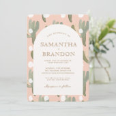 水彩サボテンロマンティックピーシー結婚金ゴールド 招待状 (スタンド正面)