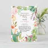 水彩サボテン卒業パーティー招待状カード 招待状 (スタンド正面)