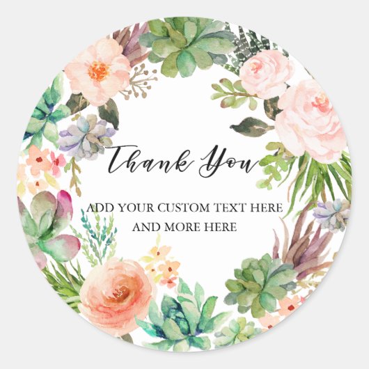 水彩サボテン吸汁性カスタム有難う授業 ラウンドシール (正面)