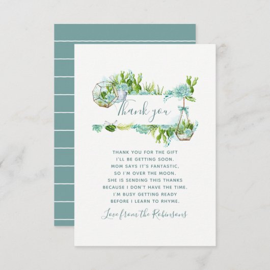 水彩サボテン多肉乳児シャワーありがとう サンキューカード (正面/裏面)