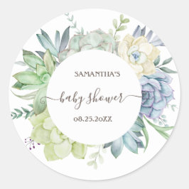 水彩サボテン多肉乳児シャワー ラウンドシール