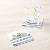 水彩サボテン多肉性の花ストライプ類 スクエアペーパーコースター (インサイチュ)