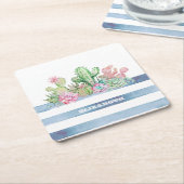 水彩サボテン多肉性の花ストライプ類 スクエアペーパーコースター (アングル)