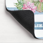 水彩サボテン多肉性の花ストライプ類 マウスパッド (コーナー)