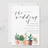水彩サボテン多肉性タイポグラフィ結婚ズ 招待状 (正面)