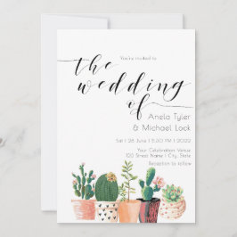 水彩サボテン多肉性タイポグラフィ結婚ズ 招待状