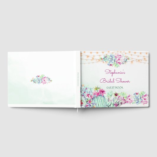 水彩サボテン多肉植物ライトブライダルシャワー ゲストブック (全面)