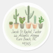 水彩サボテン多肉類ポット差出人住所 ラウンドシール (正面)