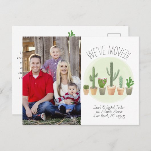 水彩サボテン引っ越しましたの動きの告知 ポストカード (正面/裏面)