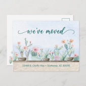 水彩サボテン引っ越しました葉書 案内ポストカード (正面/裏面)