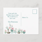 水彩サボテン引っ越しました葉書 案内ポストカード (裏面)