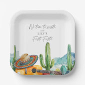 水彩サボテン最初のフィエスタ1番目の誕生日パーティー ペーパープレート (正面)