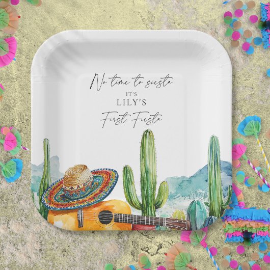 水彩サボテン最初のフィエスタ1番目の誕生日パーティー ペーパープレート