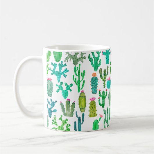 水彩サボテン植物セット、サボテン花イラストラ コーヒーマグカップ (左)