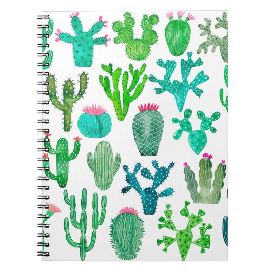 水彩サボテン植物セット、サボテン花イラストラ ノートブック (正面)