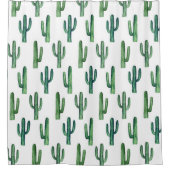 水彩サボテン模様。植物性サボテン シャワーカーテン (正面)