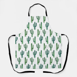水彩サボテン模様。緑のかわいい植物学 エプロン