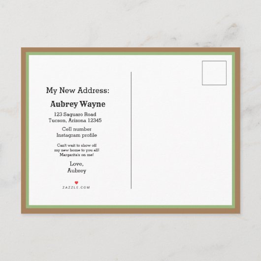 水彩サボテン砂漠の新しい住所を移動 案内ポストカード (裏面)