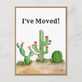 水彩サボテン砂漠の新しい住所を移動 案内ポストカード (正面)