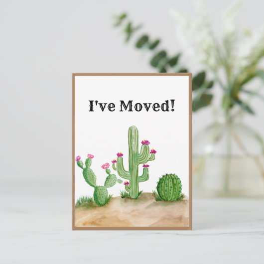 水彩サボテン砂漠の新しい住所を移動 案内ポストカード (スタンド正面)