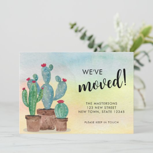 水彩サボテン移動案内カード 案内状 (スタンド正面)