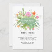 水彩サボテン結婚のリハーサルディナー 招待状 (正面)