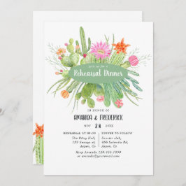 水彩サボテン結婚のリハーサルディナー 招待状