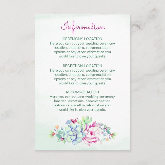 水彩サボテン結婚の情報カード エンクロージャーカード (正面)