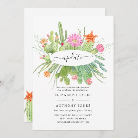 水彩サボテン結婚の更新 招待状 (正面/裏面)
