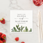 水彩サボテン結婚ズ | Boho Greeneryスクリプト スタンダードカクテルナプキン (インサイチュ)