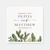 水彩サボテン結婚ズ | Boho Greeneryスクリプト スタンダードカクテルナプキン (正面)