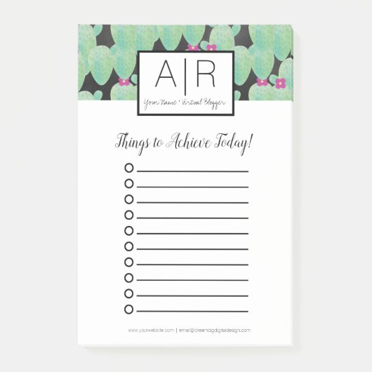 水彩サボテン緑の植物模様グリーン ポストイット (正面)